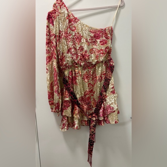 Hemant & Nandita NWT Red Beige Metalic Floral Mini Dress Size M - Picture 3 of 15